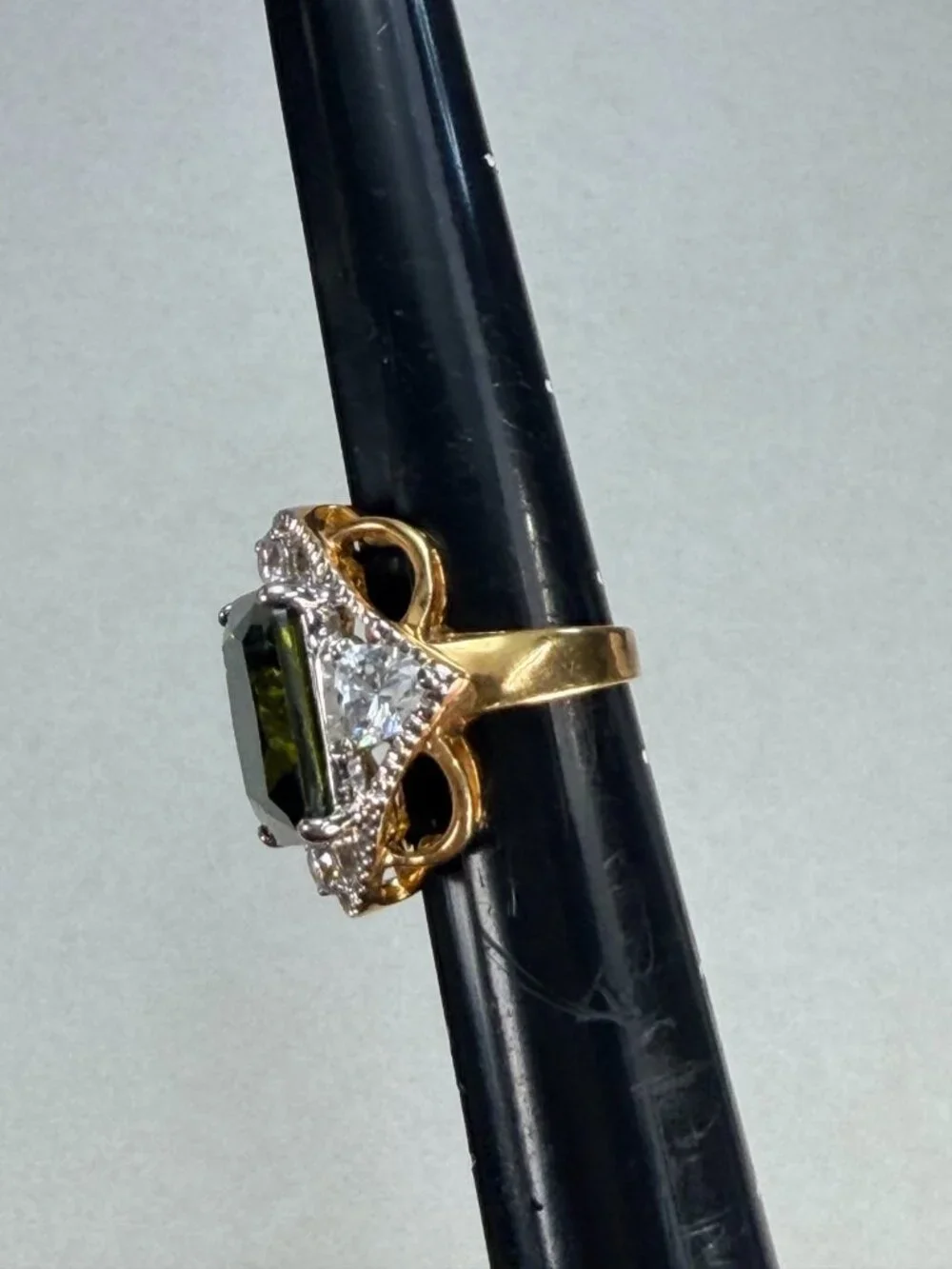 Huge Emerald Cut Green Crystal Statement Ring Gold Tone Cocktail Fashion Gift